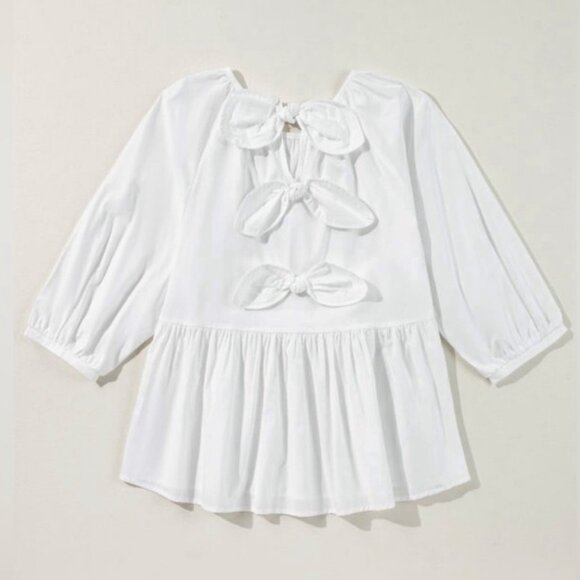 Boutique Quarter sleeve cotton | 3 knotted Bow Peplum top size M - Picture 3 of 6